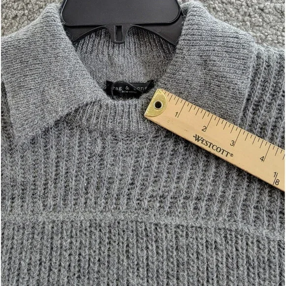 rag & bone Madix Wool-Alpaca Polo Sweater Women's S Charcoal Heather Pullover - Picture 13 of 14